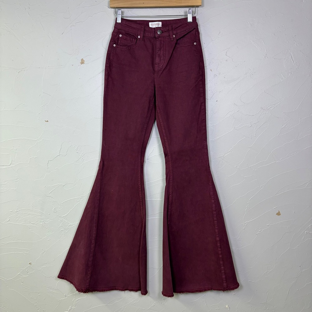 Shyanne Flare Jeans Women 25 Burgundy High Rise Bell Bottom Western Boho Cowgirl